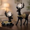 CHIBRO Decorative Crystal Ball Animal Showpiece for Home Décor | Swan & Deer Design Polyresin Table Décor with Glass Ball | Living Room, Office & Gift Item (Premium Black Deer Couple Showpiece)