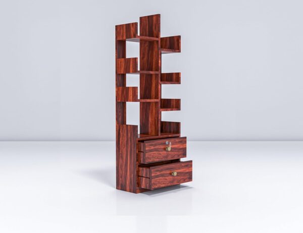 Sheesham Wood Free Standing Book Shelf | Multipurpose Bookshelf Storage Display Rack with 8 Shelf & 2 Drawer with Lock for Ofice | Decorative Corner Shelf Bookcase for Home Decor | Honey