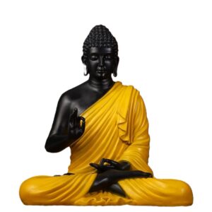 Big Size Meditating Buddha Idol Statue Showpiece for Home Garden Living Room Decor Decoration Gift Gifting Items, 15 inches / 35cm / 1 Feet, Buddha (Green Golden) (Yellow)