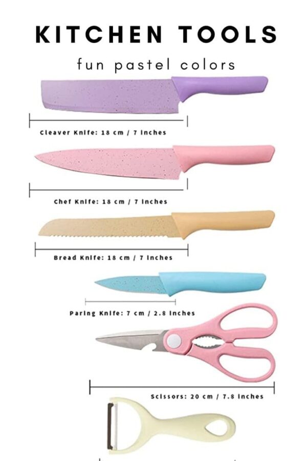 6 - Piece Colorful Kitchen Knife Set | High-Carbon Stainless Steel | Includes Scissors and Peeler | Chef’s Knife, Slicer, Meat Knife & More | Set of 1