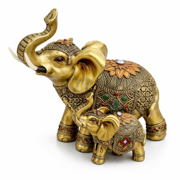 CHIBRO Decorative Elephant Showpiece for Home Décor | Resin Lucky CHIBRO Decorative Elephant Showpiece for Home Décor | Resin Lucky Elephant Statue with Mother & Baby Design | Tabletop Feng Shui Good Luck Idol (Golden Elephant Family)
