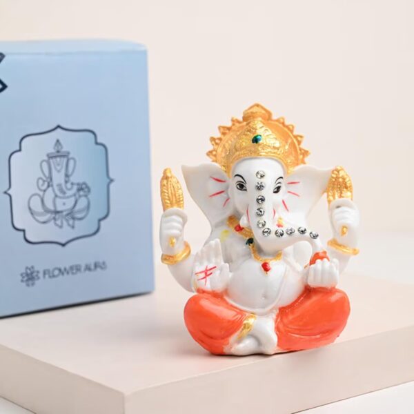 FlowerAura Fresh Live 6 Peach Roses Flowers Bouquet with Ganesha Idol in Fish Bowl for Living Room, Table Decor, Home Decor, Temple Decor, Gift for Religious Events & Occasions (Same Day Delivery)
