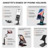 Amkette Ergo 360° Alloy Mobile Stand for Desk, Foldable Design with Stable Rotational Metallic Round Base, Multiple Height & Angle adjustments for Smartphones, Tablets & iPad (Black)