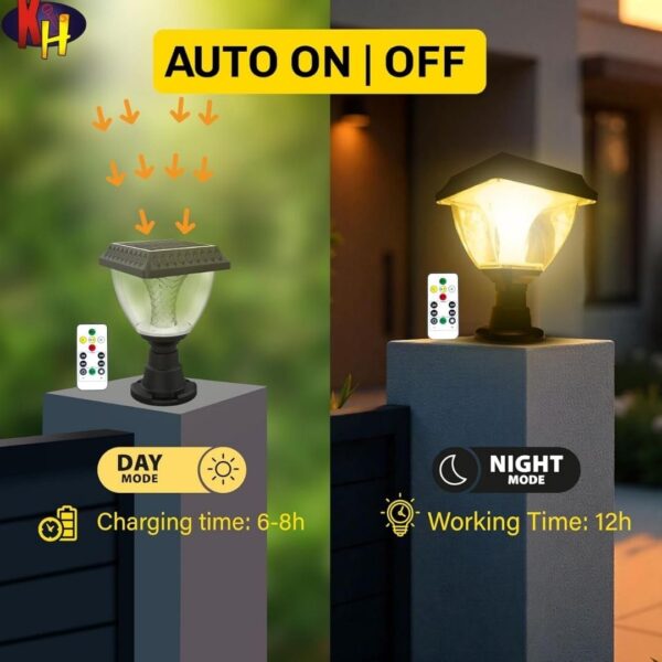 1774913433_kh-Solar-Gate-Light-with-Remote-Control-Warm-White-Cool-White-RGB-Modes-10W-LED-Post-Lamp-IP65-Automatic-Dusk-to-Dawn-Solar-Pillar-Light-for-Gate-Garden-Wall-Boundary.jpg kh Solar Gate Light with Remote Control | Warm White, Cool White & RGB Modes | 10W LED Post Lamp | IP65 | Automatic Dusk to Dawn | Solar Pillar Light for Gate, Garden, Wall & Boundary