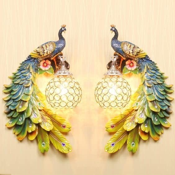 Wall Mounted LED Night Lamp | Wall Mounted Home Decor Item with Light | Resin Wall Decor Items for Living Room & Bedroom | Handicraft Wall Decor Item with Lamp for Decoration (Peacock)