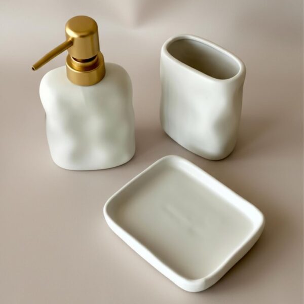MASON HOME Lucent Bathroom Set - White (Set of 3) | Accessories Set - 1 Tray, 1 Tumbler & 1 Liquid Soap Dispenser | Toothbrush & Tooth Paste Stand - Handwash - Washroom Décor | Hotel - Home - Office