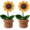 VRB Dec Plastic TM 1 Pcs Crochet Flowers Artificial Sunflower for Office Desk Car Dashboard Decor,Home Decoration, Office, Bedroom, Christmas Decor, Wedding (Sunflower with Crochet Pot)