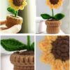 VRB Dec Plastic TM 1 Pcs Crochet Flowers Artificial Sunflower for Office Desk Car Dashboard Decor,Home Decoration, Office, Bedroom, Christmas Decor, Wedding (Sunflower with Crochet Pot)
