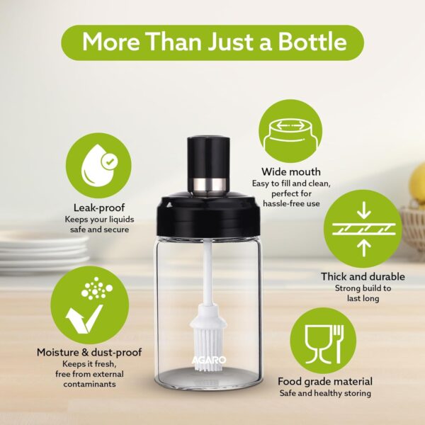 1774929324_AGARO-Elegant-Glass-Oil-Bottle-with-Brush-250ml-Oil-Container-Bottle-for-Kitchen-Glass-Bottle-with-Brush-for-Cooking-Baking-BBQ-Marinating.jpg AGARO Elegant Glass Oil Bottle with Brush 250ml, Oil Container Bottle for Kitchen, Glass Bottle with Brush for Cooking, Baking, BBQ, Marinating