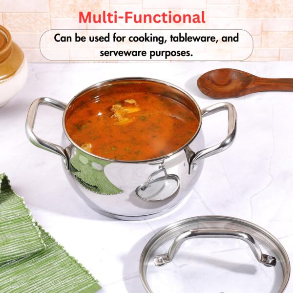 Vinod Almaty Stainless Steel Saucepot with Glass Lid, 2 Litre, 16 cm | 2.6 mm Thick SAS Base | Ideal for Soups, Curries, Pasta & Sauces | Riveted Handle | Induction & Gas Compatible | 2 Yr Warranty
