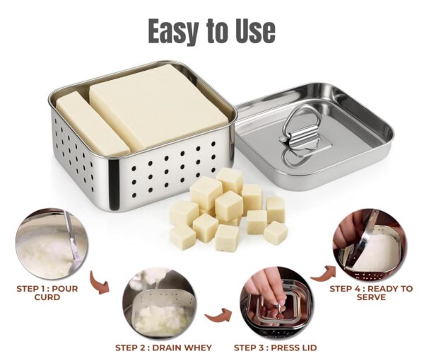 1774945118_Kraft-Stainless-Steel-Paneer-Press-Maker-Easy-to-Use-Square-Shape-Mould-Machine-for-Perfect-Homemade-Tofu-or-Paneer-Compact-Design-250-ml-10.2-X-4.2-cm-Small.jpg Kraft Stainless Steel Paneer Press Maker - Easy to Use Square Shape Mould Machine for Perfect Homemade Tofu or Paneer, Compact Design 250 ml 10.2 X 4.2 cm (Small)