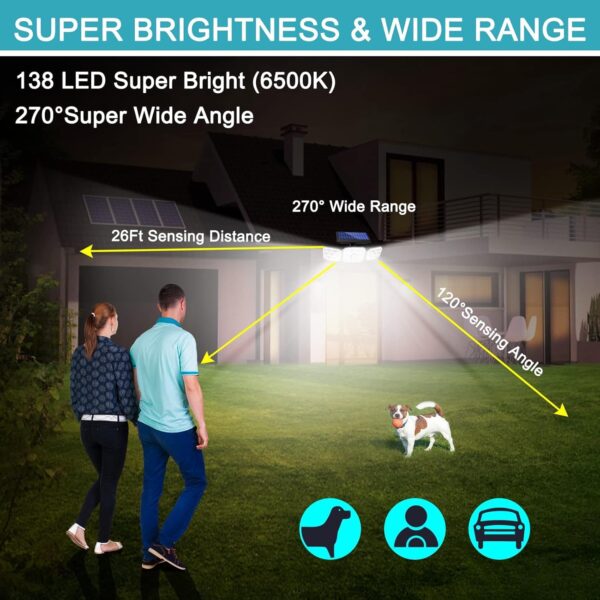 Outdoor Solar Light, Solar Light with Motion Sensor Ip65 Waterproof 138 Led Outdoor Solar Floodlight 3 Heads for Garden (2)
