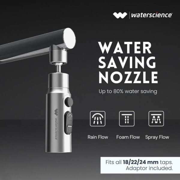 WaterScience Tap Extender for Kitchen Sink - Compact | Upto 70% Water Saving | 360 Degree Rotation, 35 x 35 x 80 Millimeters