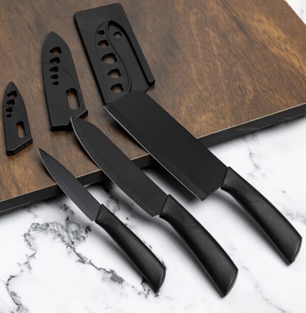Black Kitchen Knife Set with Sheaths, Non-Stick Coating, Ergonomic Handles, Professional Chef Knives