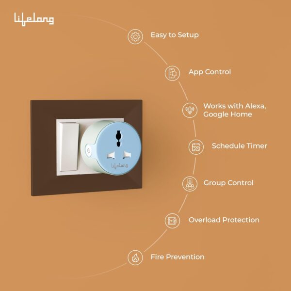 Lifelong Electronics 10A WiFi Smart Power Plug for Home Automation | With App Control, Timer, Voice Control, Scheduling | Smart Plugs Gadget | Electrical Switch Socket | Compatible with Alexa & Google