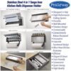 Primeway® Stainless Steel + Plastic 4 in 1 Tango INOX Wall-Mounted Kitchen Rolls Dispenser Holder for Film, Foil, Paper with Multi Utility Spices/Storage Rack & 6 Hooks, Grey