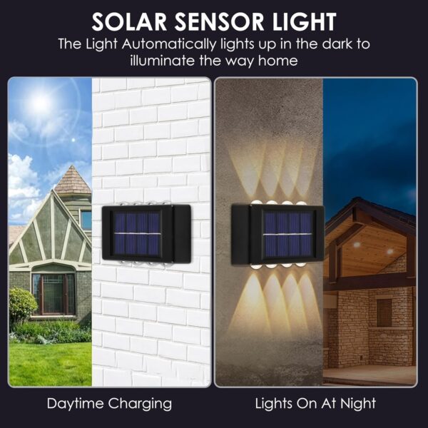 Gesto Plastic 8W Solar Up Down Wall Sconce Light Waterproof 2-Way Led Outdoor Wall Lamp with 1200mAh Battery,Auto Day Off & Night On,Exterior Light for Garden,Fence,Balcony,Patio,Stairs- Pack of 2