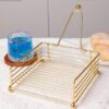 Napkin Holder for Dining Table - Square Shaped with Weighted Arm - Modern Tissue Paper Holder for Kitchen, Restaurant, Farmhouse, Gold - Diwali Decoration - Hotel Tableware (Gold)