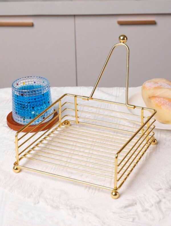 Napkin Holder for Dining Table - Square Shaped with Weighted Arm - Modern Tissue Paper Holder for Kitchen, Restaurant, Farmhouse, Gold - Diwali Decoration - Hotel Tableware (Gold)