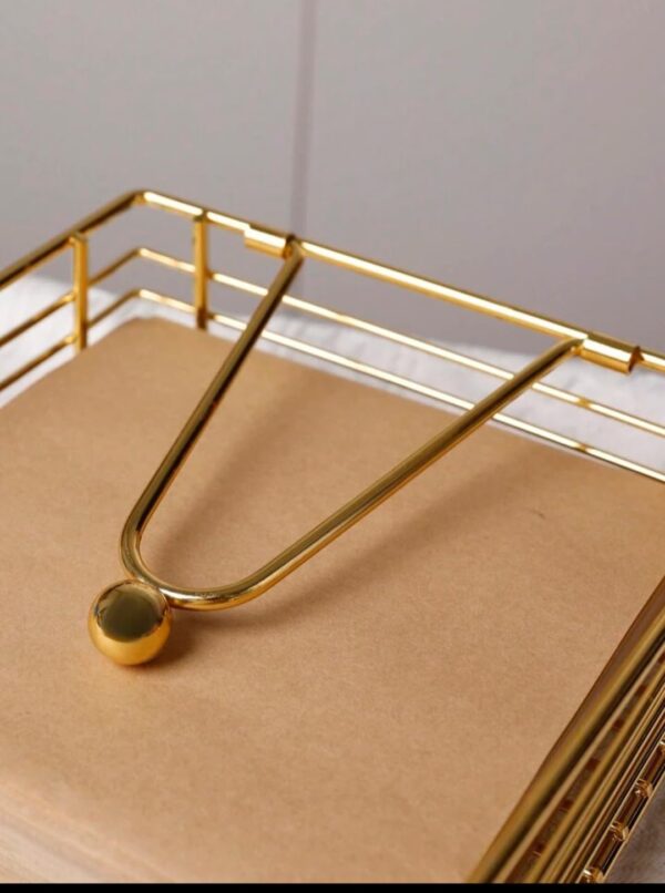 Napkin Holder for Dining Table - Square Shaped with Weighted Arm - Modern Tissue Paper Holder for Kitchen, Restaurant, Farmhouse, Gold - Diwali Decoration - Hotel Tableware (Gold)