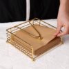 Napkin Holder for Dining Table - Square Shaped with Weighted Arm - Modern Tissue Paper Holder for Kitchen, Restaurant, Farmhouse, Gold - Diwali Decoration - Hotel Tableware (Gold)