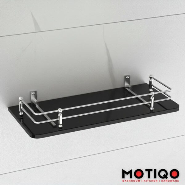 Wall Mount Black Glass Shelf for Bathroom Rack, Glass Shelf for Kitchen, Bathroom Shelf for Wall,Bathroom Racks and Shelves, Bathroom Accessories and Organiser [12X6 INCH] Set-1