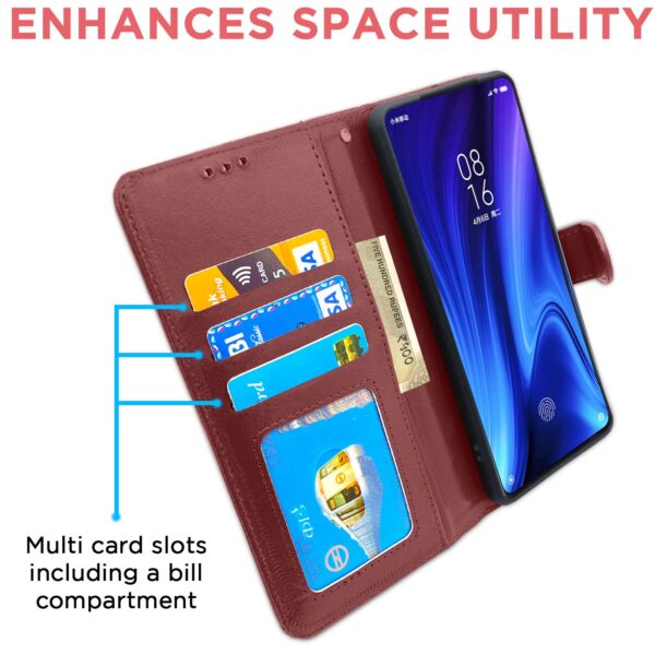 Pikkme Mi Redmi K20 / K20 Pro Flip Case Leather Finish | Inside TPU with Card Pockets | Wallet Stand and Shock Proof | Magnetic Closing | Complete Protection Flip Cover (Brown)