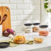 Amazon Solimo Plastic Storage Jar and Container Set I Air Tight & BPA Free Containers for Kitchen Storage Set I Grocery Kitchen Container Set I Multipurpose Jar | 800 Ml Each | Set 4 | Black