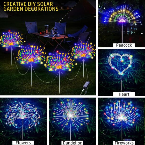 Marrone 2 Pack Outdoor Solar Garden Light, 8 Light Mode Firefly Starburst Firework Light for Pathway Patio Lawn Backyard Flowerbed Party Christmas Decorations with 120 LED