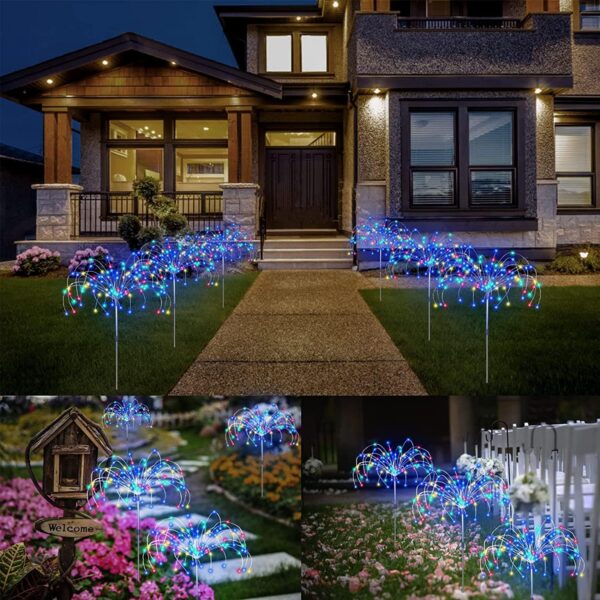 Marrone 2 Pack Outdoor Solar Garden Light, 8 Light Mode Firefly Starburst Firework Light for Pathway Patio Lawn Backyard Flowerbed Party Christmas Decorations with 120 LED