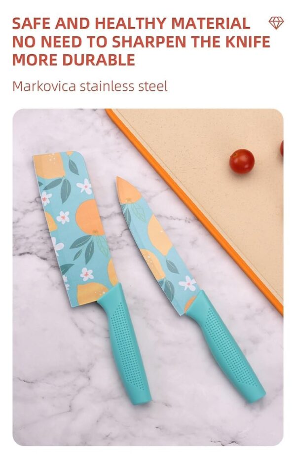 Deeliance Stainless Steel 3-Piece Kitchen Knife Set Chef Knife Set | Meat Knife with Sharp Blade with Ergonomic Handle for Home Kitchen and Restaurant - Orange-Sky Blue