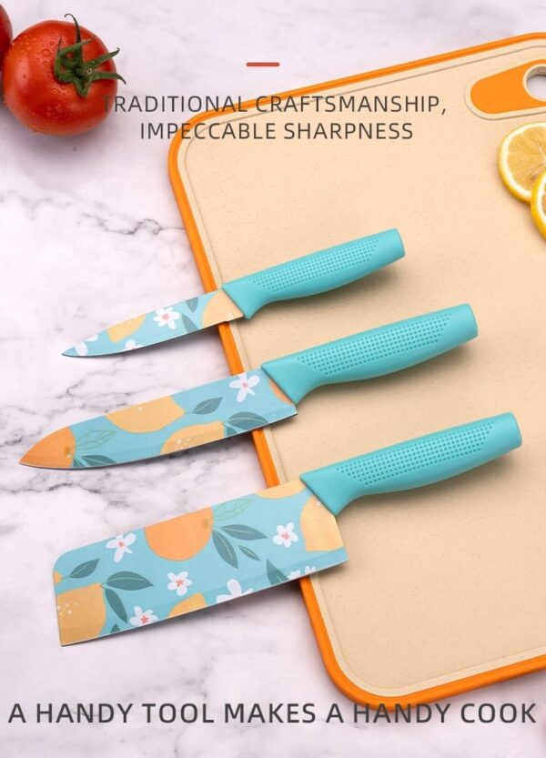 Deeliance Stainless Steel 3-Piece Kitchen Knife Set Chef Knife Set | Meat Knife with Sharp Blade with Ergonomic Handle for Home Kitchen and Restaurant - Orange-Sky Blue