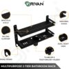 GRIVAN Stainless Steel 2-Tier Bathroom Accessories Set – Heavy Duty Bathroom Shelves with Dual Soap Holder, Toothbrush Holder & Tumbler | Wall Mounted Bathroom Organizer (Black Matte)