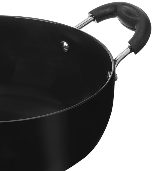 Amazon Brand - Solimo - Hard Anodized Deep Kadhai With Induction Bottom And Glass Lid (22 Cm), Black