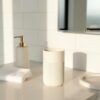 MASON HOME Chaton Bathroom Set - Beige (Set of 3) | Accessories Set - 1 Tray, 1 Tumbler & 1 Liquid Soap Dispenser | Toothbrush & Tooth Paste Stand - Handwash - Washroom Décor | Hotel - Home - Office