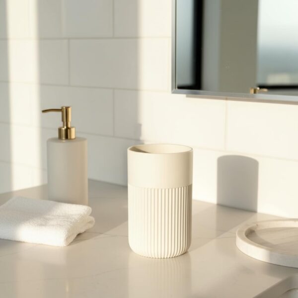MASON HOME Chaton Bathroom Set - Beige (Set of 3) | Accessories Set - 1 Tray, 1 Tumbler & 1 Liquid Soap Dispenser | Toothbrush & Tooth Paste Stand - Handwash - Washroom Décor | Hotel - Home - Office