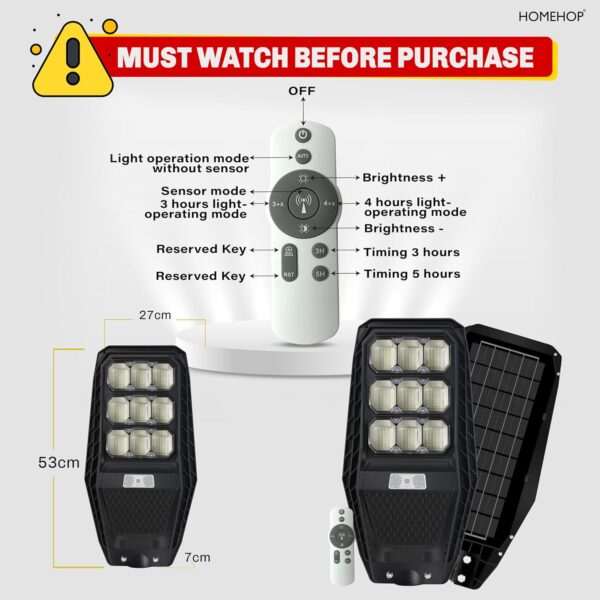 Homehop 100W Solar Street Light Outdoor Waterproof Motion Sensor Security Automatic Wireless Wall Lamp for Home & Garden with Remote Control (Cool White)