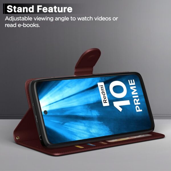 Pikkme Mi Redmi 10 Prime Flip Cover Leather Finish Wallet Back Case for Mi Redmi 10 Prime (Brown)