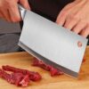 yomith Stainless Steel Home Kitchen Chef Knife, Santoku Knife, Cleaver knive Comfortable Handle Sharp Knife for Cutting, Chopping, Slicing, Fruits Vegetables and Meat (3 PCS Set C-A/C-B/C-C)