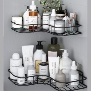 2 Metal (Pack of 2 Self-Adhesive Shelf/Storage Organizer for Bathroom and Kitchen Corner Wall Mounted Rack Shelf Bathroom Accessories Storage Rack (No Drilling-Shelf Adhesive)