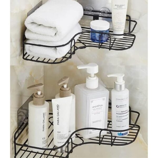 2 Metal (Pack of 2 Self-Adhesive Shelf/Storage Organizer for Bathroom and Kitchen Corner Wall Mounted Rack Shelf Bathroom Accessories Storage Rack (No Drilling-Shelf Adhesive)