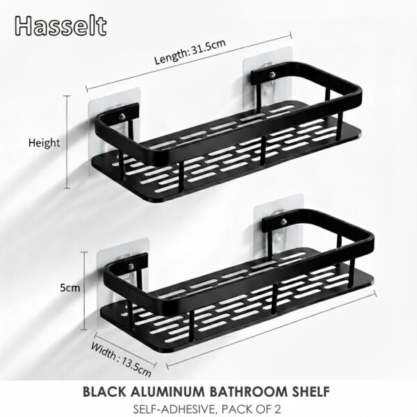 2-Pack Aluminium Self Adhesive Bathroom Shelf Organizer – Wall Mounted, Organiser Without Drill, Floating Storage Rack Holder Stand for Bathroom, Kitchen Accessories - Large Capacity Rustproof