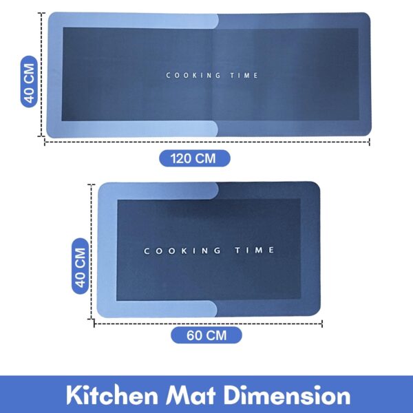2-Pcs Kitchen Mat Set – Blue Waterproof Memory Foam Anti-Fatigue Rugs, Non-Slip Mats for Kitchen, Sink, Laundry & Home Office – 120x40 cm + 40x60 cm (Cooking Time Design)