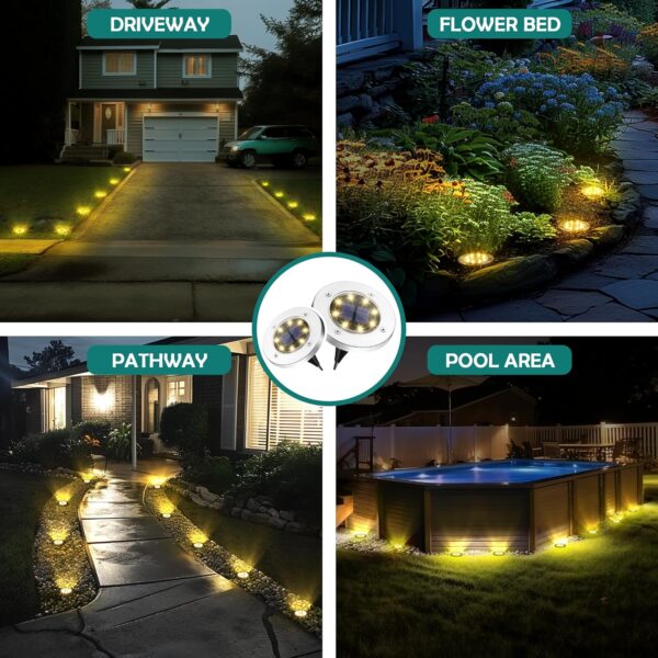 20 Pack Solar Ground Lights, 8 LED Solar Powered Disk Lights Waterproof Garden Landscape Lighting for Yard Patio Driveway Pathway Walkway (Warm White)