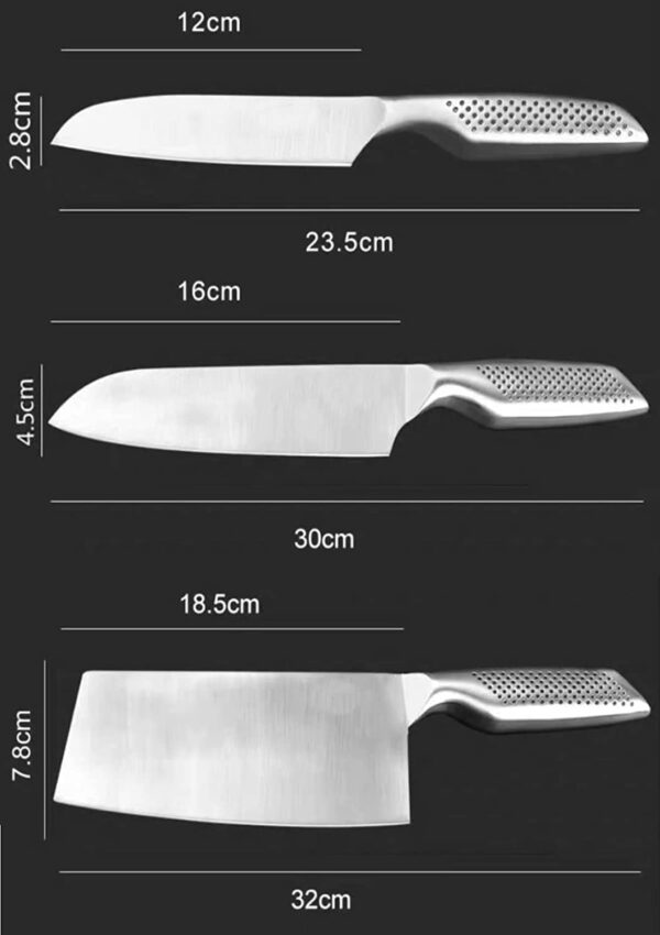 3 Piece Stainless Steel Kitchen Knife Set,Sharp Chef Knife, Utility Knife & Cleaver with Ergonomic Anti-Slip Handle Professional Carbon Blades for Home & Restaurant Use.