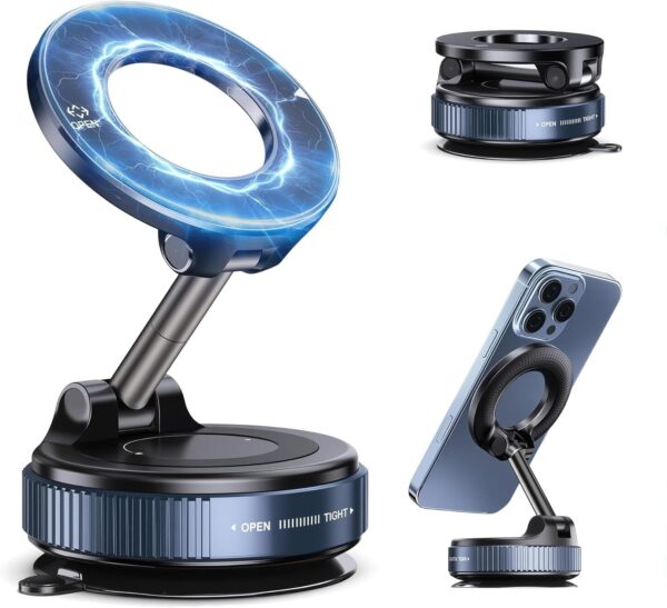 360 Magnetic Car Mobile Holder for Dashboard Vacuum Suction Phone Holder Mount Hand Free Magnetic Cell Phone Stand with Strong Grip Shockproof Suction Cup for Car Gym Office Table - Black