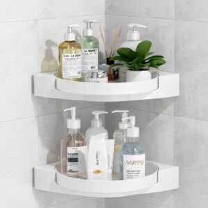 360° Rotate Bathroom Shelf, Self Adhesive Wall Mounted Bathroom Shelves, Bathroom Organiser for Bathroom Accessories Organiser Without Drill (Pack of 2, White)
