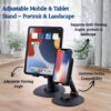360° Rotating Metal Mobile Phone &Tab Stand for Desk & Bedside – Adjustable Phone Holder with Anti‑Slip Base