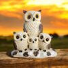 4 Owl Family Idol for Home Decor | Father Mother & Two Baby Owls Decorative Fiber Resin Showpiece Figurine for Living Room Shelf Office | Feng Shui Wisdom Good Luck Statue (Export Quality)