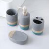 4-Piece Ceramic Bathroom Accessory Set | Soap Dispenser, Toothbrush Holder, Tumbler & Soap Dish | Modern Stone Finish Bathroom Set for Home & Hotel